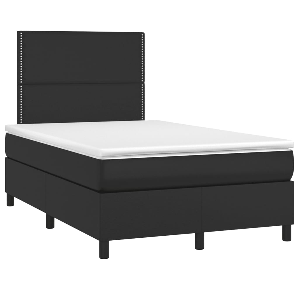 Cama box spring colchão e LED 120x190 cm couro artificial preto