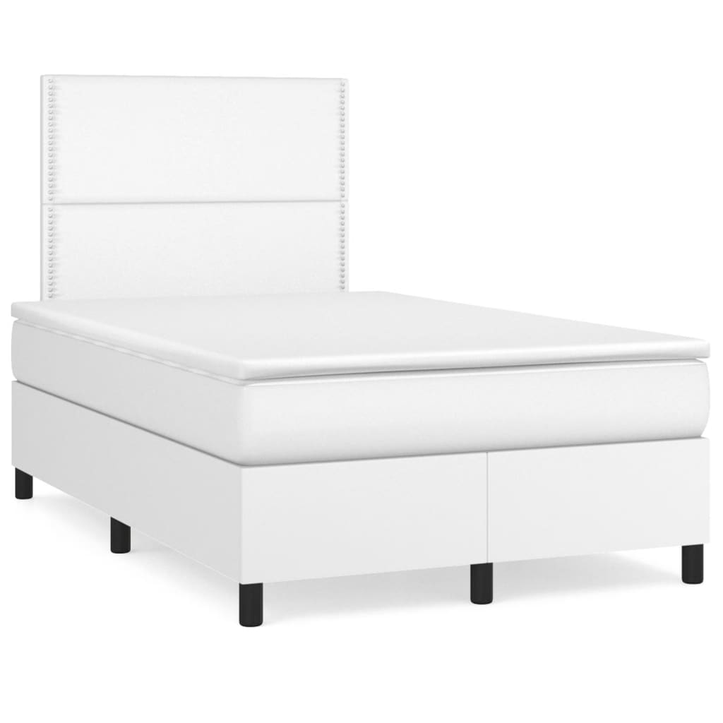 Cama box spring c/colchão/LED 120x190cm couro artificial branco