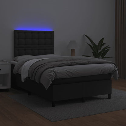 Cama box spring colchão e LED 120x190 cm couro artificial preto