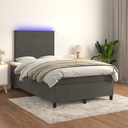 Cama box spring colchão LED 120x190cm couro artif. cinza-escuro