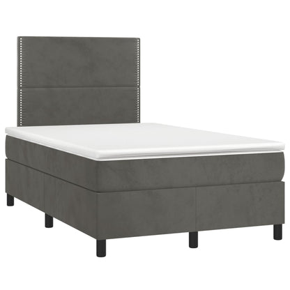 Cama box spring colchão LED 120x190cm couro artif. cinza-escuro