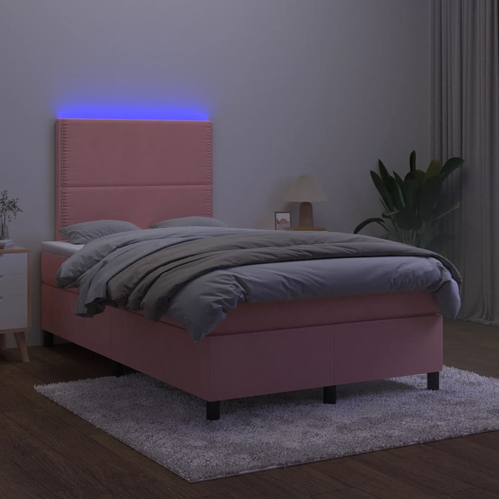 Cama box spring c/ colchão luzes e LED 120x190 cm veludo rosa