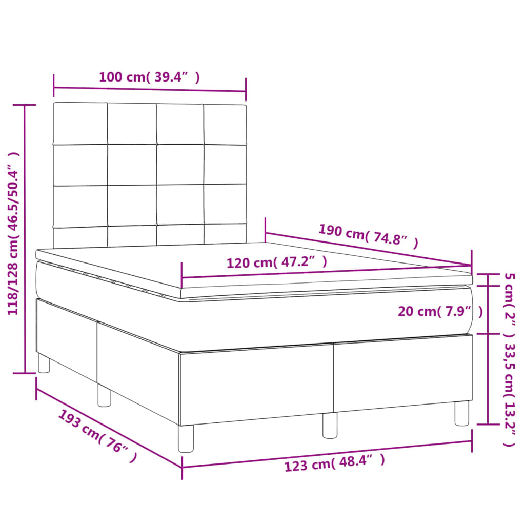 Cama box spring com colchão e luzes LED veludo verde-escuro