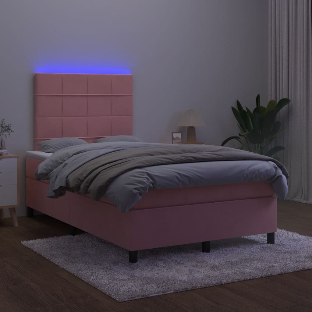 Cama box spring c/ colchão luzes e LED 120x190 cm veludo rosa