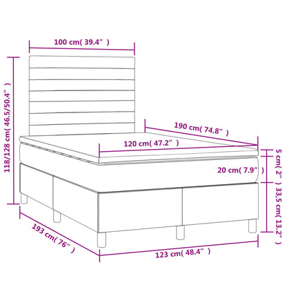 Cama box spring colchão LED 120x190cm couro artif. azul-escuro