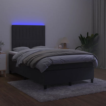 Cama box spring c/ colchão e LED 120x190 cm couro artif. preto