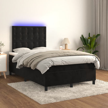 Cama box spring c/ colchão e LED 120x190 cm couro artif. preto