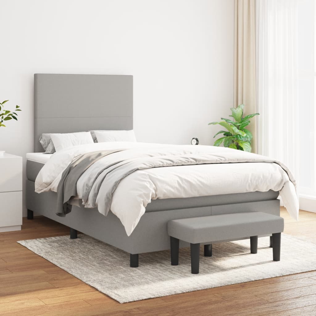 Cama boxspring com colchão 120x190 cm tecido cinzento-claro