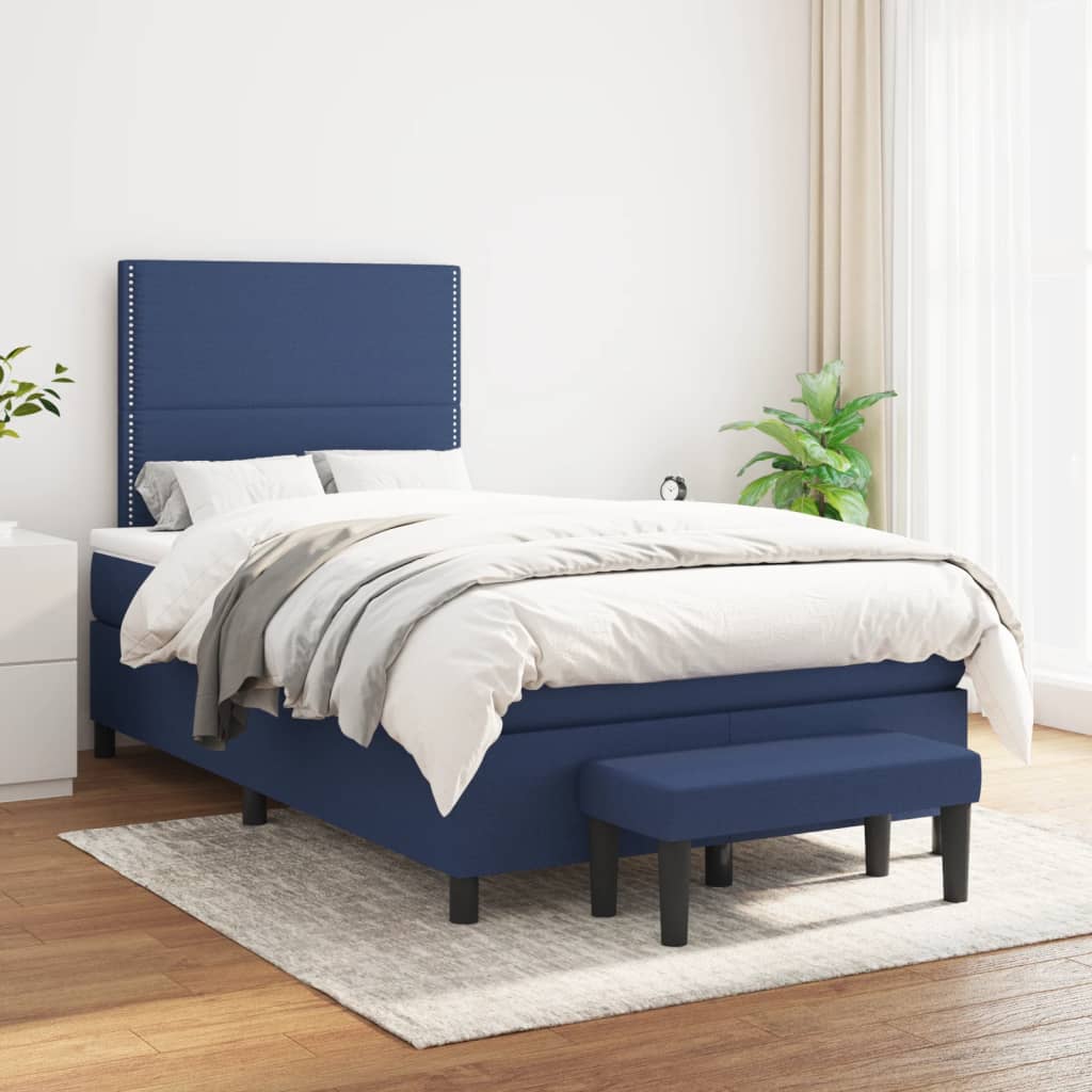 Cama boxspring com colchão 120x190 cm tecido azul