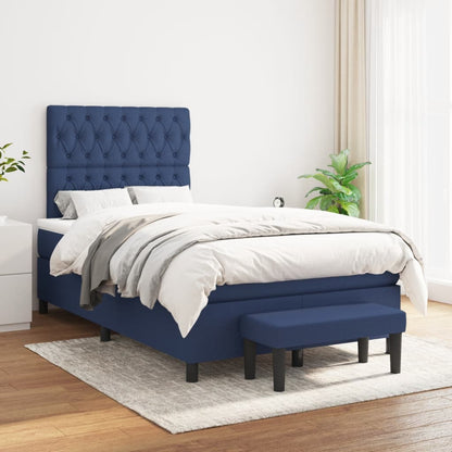 Cama boxspring com colchão 120x190 cm tecido azul