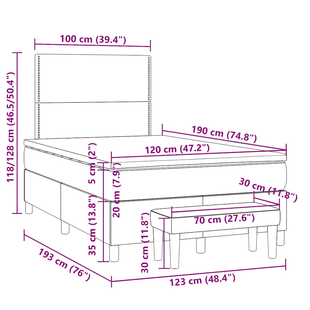 Cama boxspring c/ colchão 120x190cm tecido castanho-acinzentado