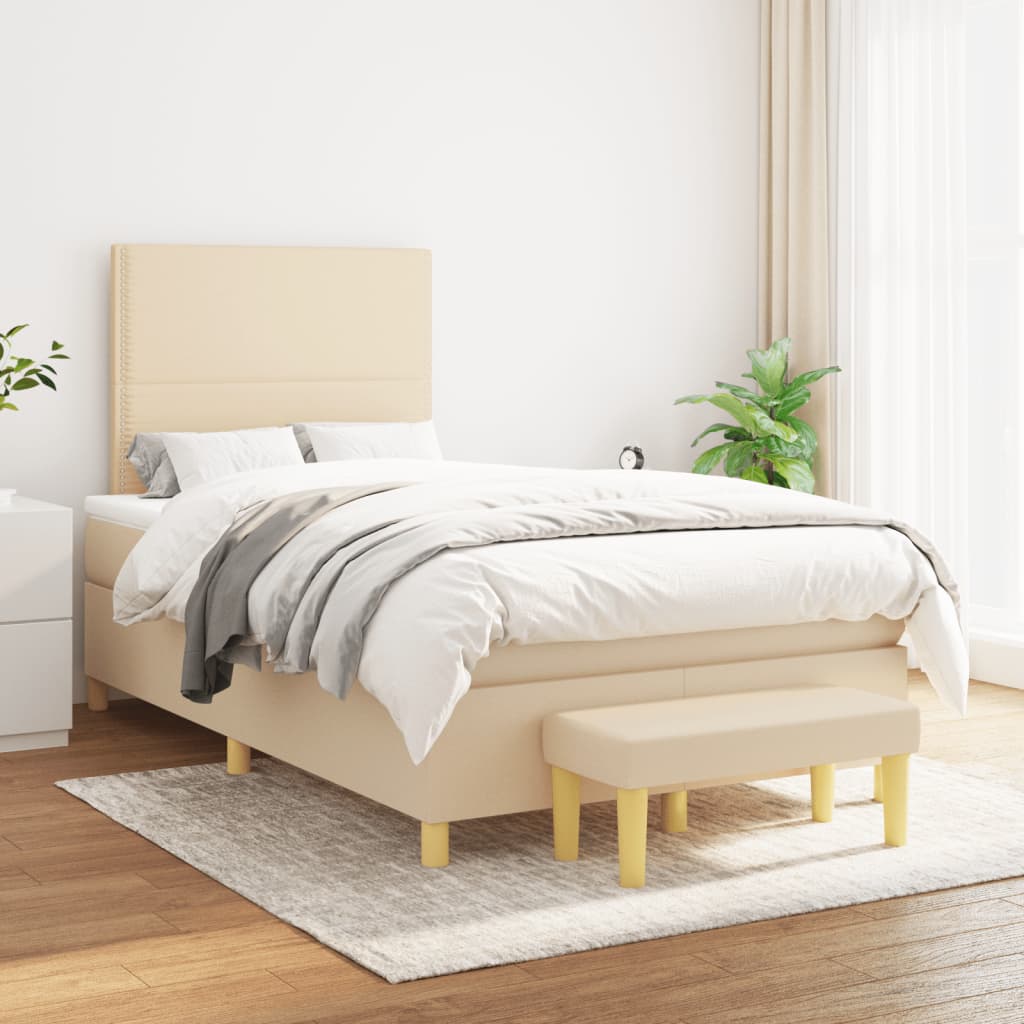 Cama boxspring com colchão 120x190 cm tecido cor creme