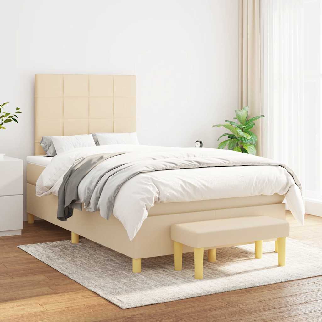 Cama boxspring com colchão 120x190 cm tecido cor creme