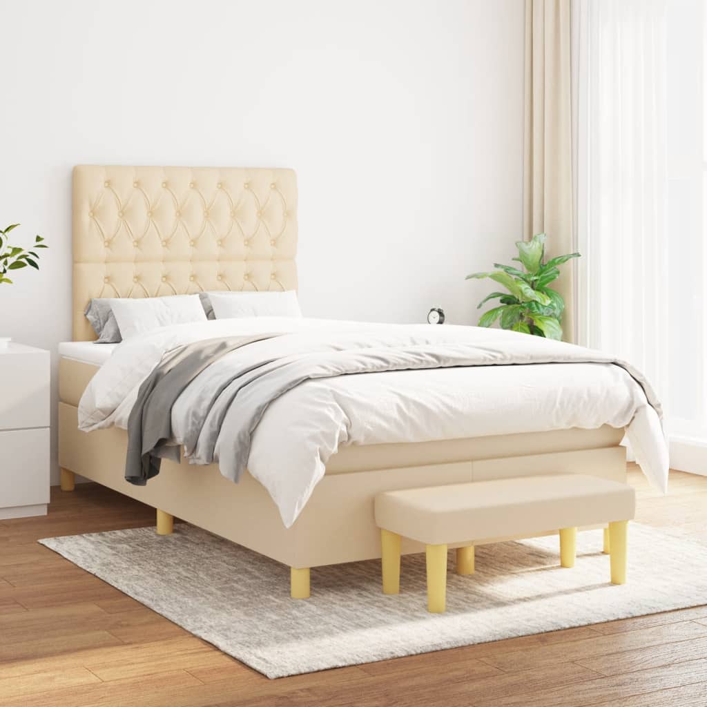 Cama boxspring com colchão 120x190 cm tecido cor creme