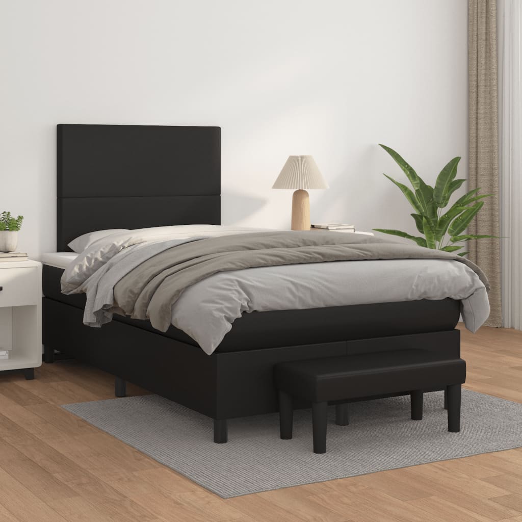 Cama boxspring com colchão 120x190 cm couro artificial preto