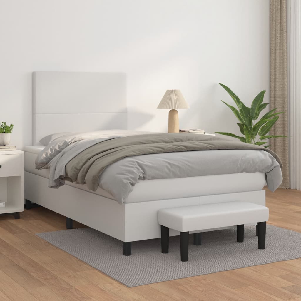 Cama boxspring com colchão 120x190 cm couro artificial branco