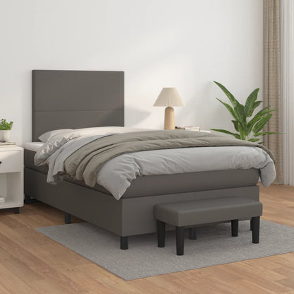 Cama boxspring com colchão 120x190 cm couro artificial cinzento