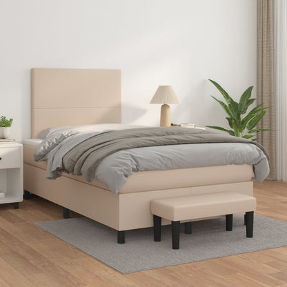 Cama boxspring c/ colchão 120x190cm couro artificial cappuccino