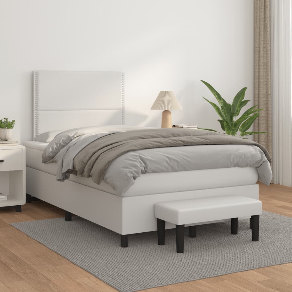 Cama boxspring com colchão 120x190 cm couro artificial branco