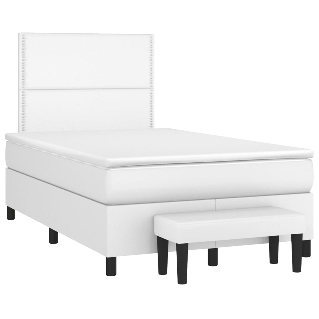 Cama boxspring com colchão 120x190 cm couro artificial branco