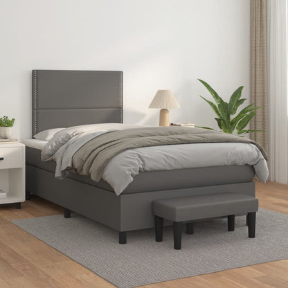 Cama boxspring com colchão 120x190 cm couro artificial cinzento