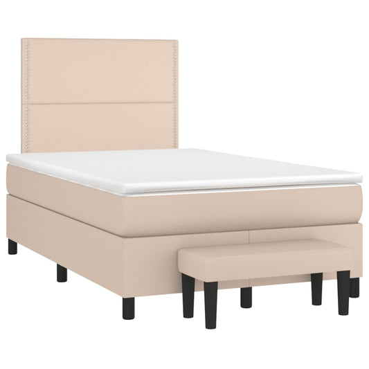 Cama boxspring c/ colchão 120x190cm couro artificial cappuccino