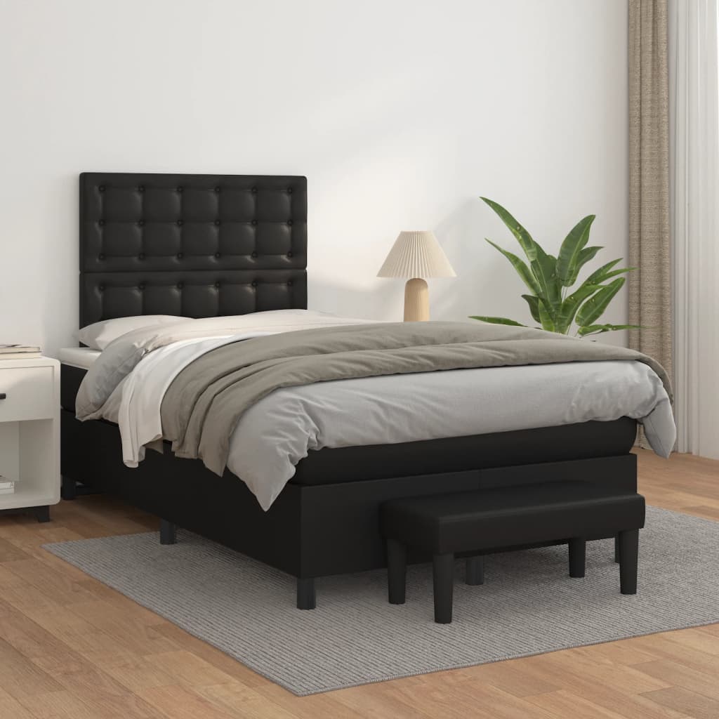 Cama boxspring com colchão 120x190 cm couro artificial preto