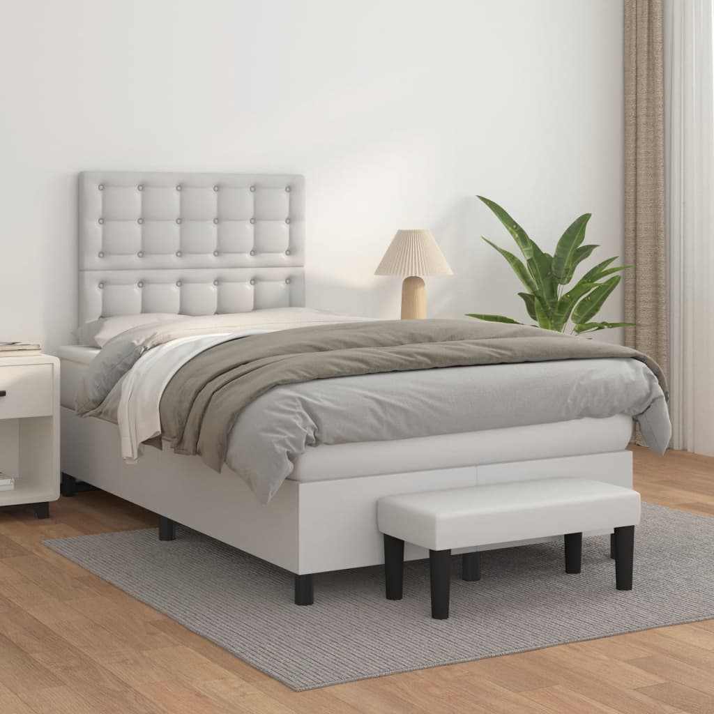 Cama boxspring com colchão 120x190 cm couro artificial branco