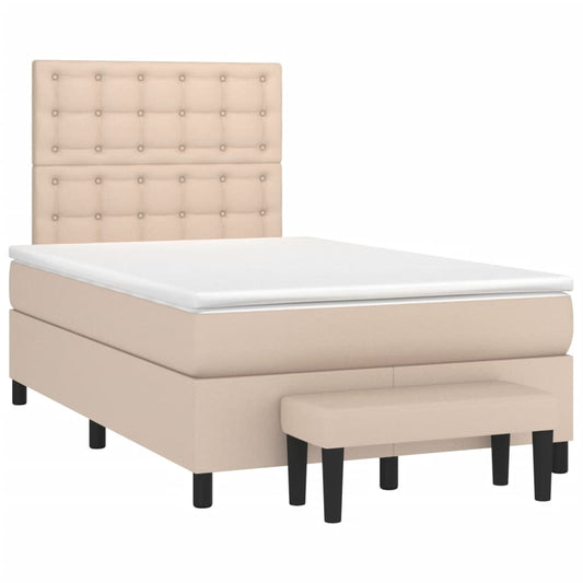 Cama boxspring c/ colchão 120x190cm couro artificial cappuccino