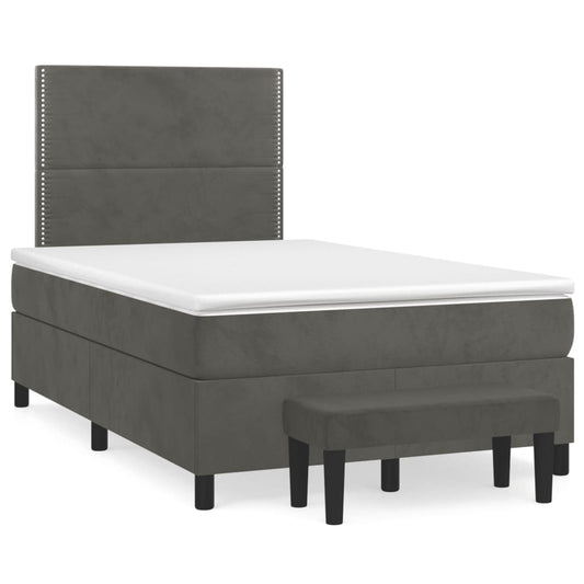 Cama boxspring com colchão 120x190 cm veludo cinzento-escuro