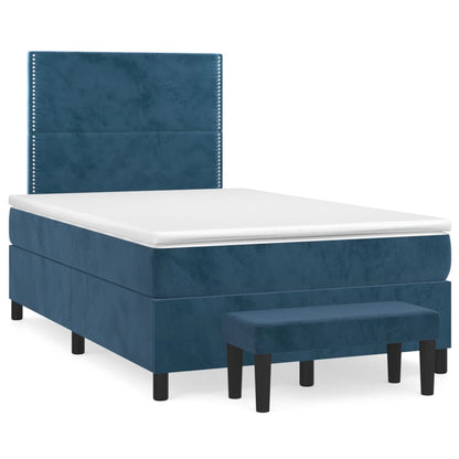 Cama boxspring com colchão 120x190 cm veludo azul-escuro