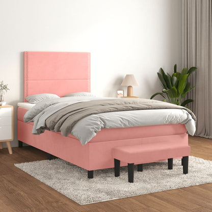 Cama boxspring com colchão 120x190 cm veludo rosa