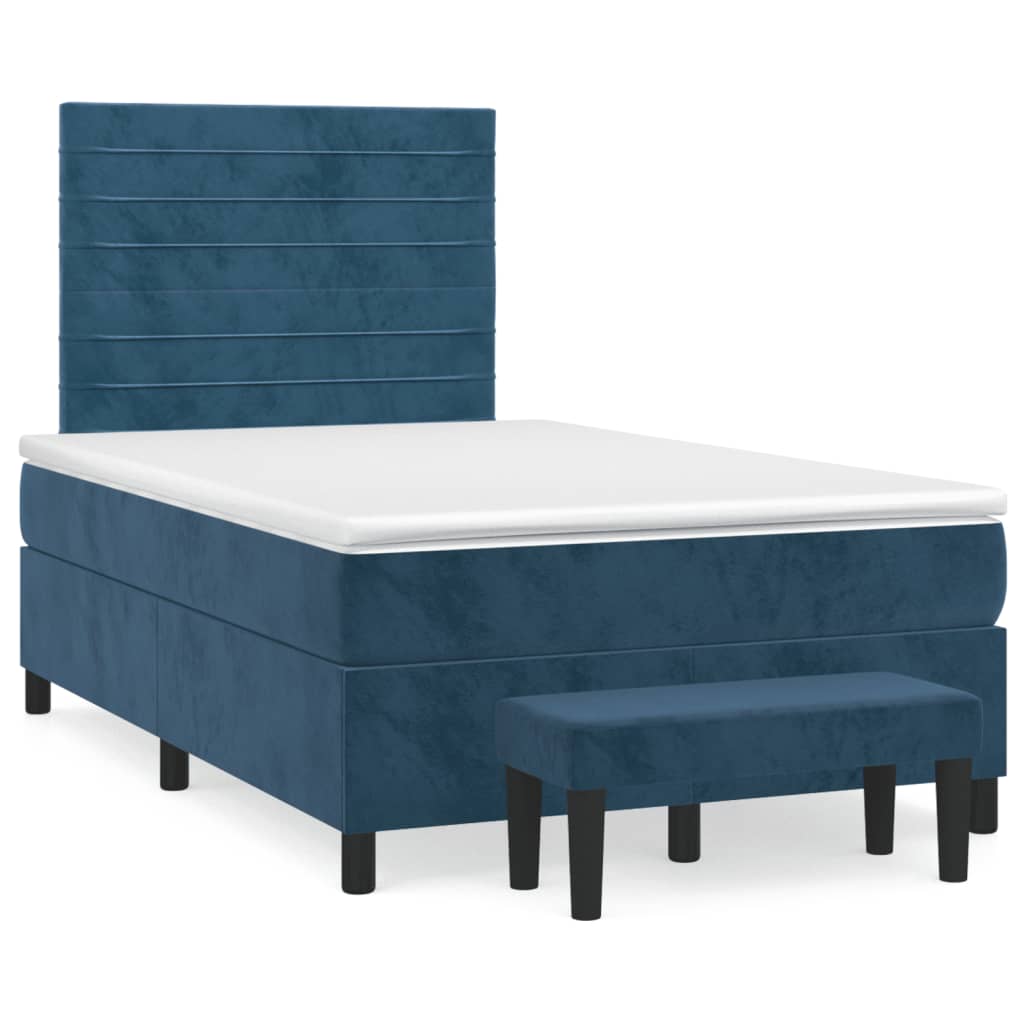 Cama boxspring com colchão 120x190 cm veludo azul-escuro