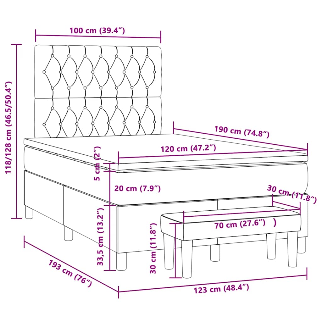 Cama boxspring com colchão 120x190 cm veludo preto