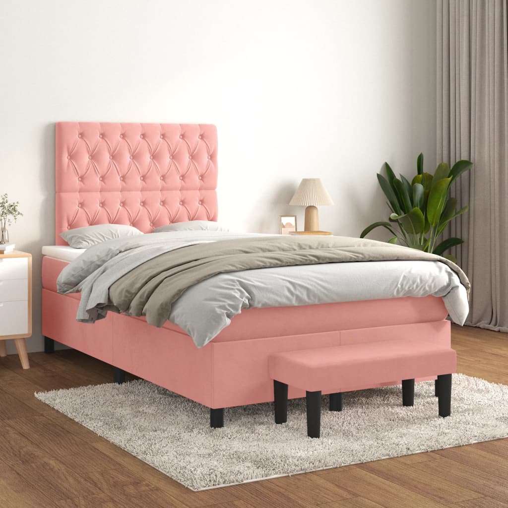 Cama boxspring com colchão 120x190 cm veludo rosa