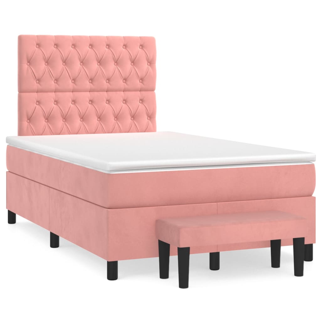 Cama boxspring com colchão 120x190 cm veludo rosa