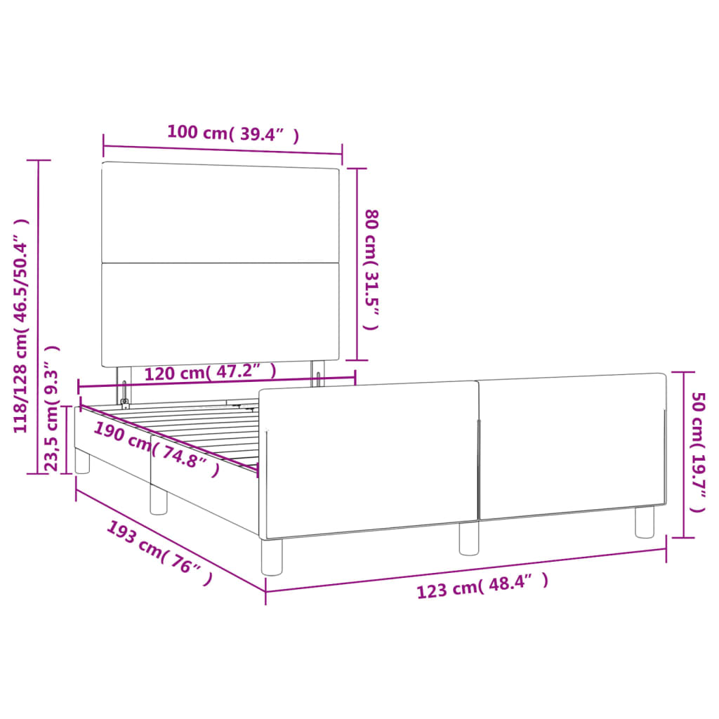 Estrutura de cama com cabeceira 120x190 cm tecido cinza-escuro