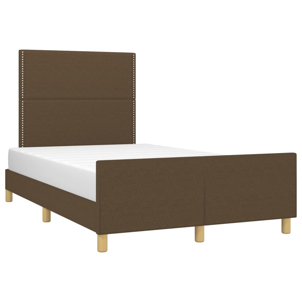 Estrutura de cama c/ cabeceira 120x190cm tecido castanho-escuro