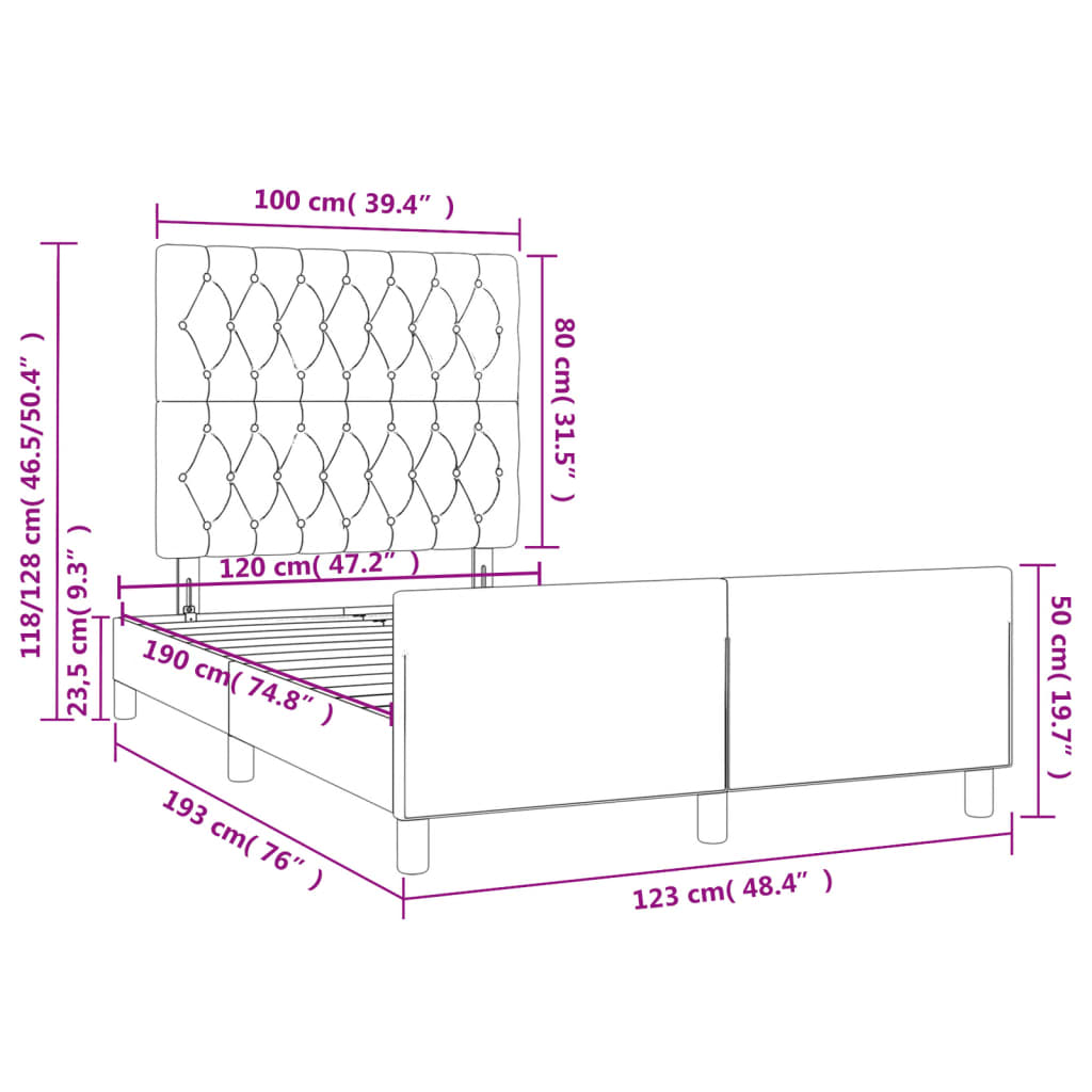 Estrutura de cama com cabeceira 120x190 cm tecido cinza-escuro