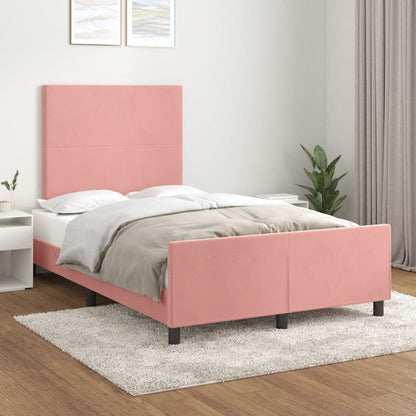 Estrutura de cama com cabeceira 120x190 cm veludo rosa