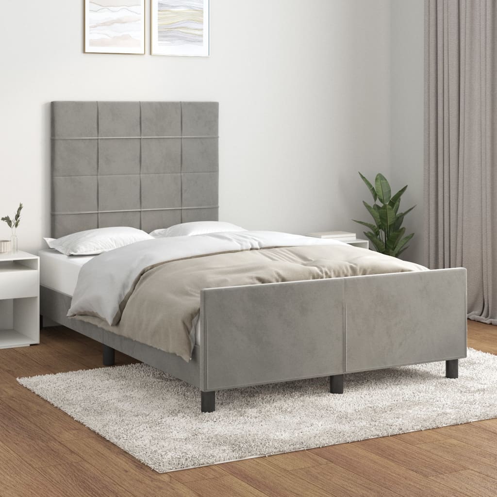 Estrutura de cama c/ cabeceira 120x190 cm veludo cinza-claro