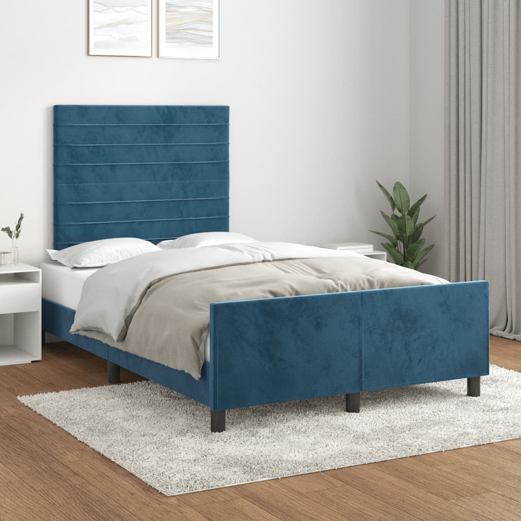 Estrutura de cama c/ cabeceira 120x190 cm veludo azul-escuro