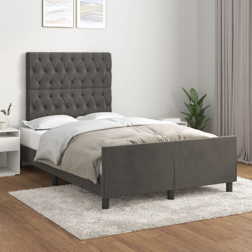 Estrutura de cama c/ cabeceira 120x190 cm veludo cinza-escuro