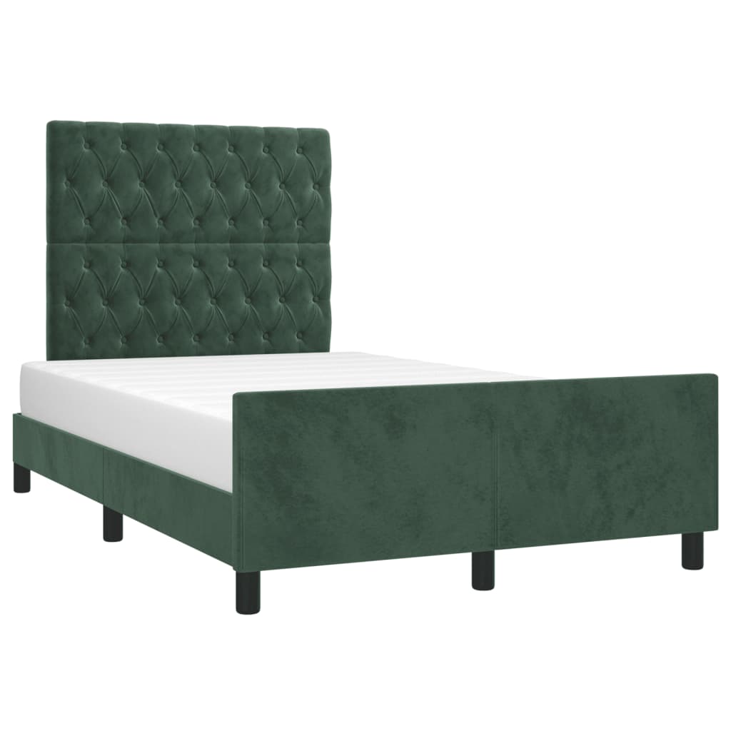 Estrutura de cama c/ cabeceira 120x190 cm veludo verde-escuro