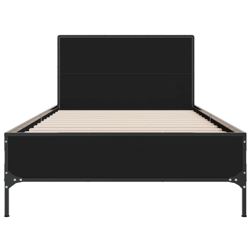 Estrutura de cama 75x190 cm derivados de madeira e metal preto