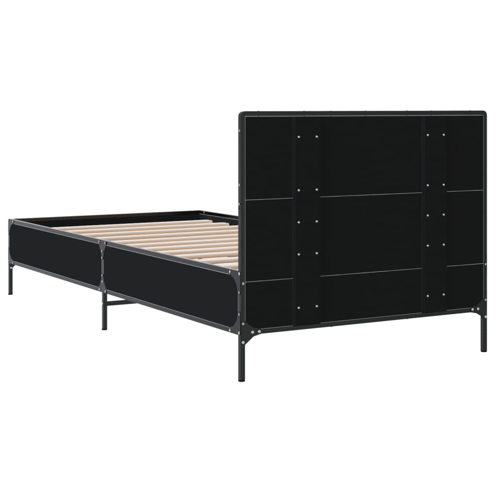 Estrutura de cama 75x190 cm derivados de madeira e metal preto