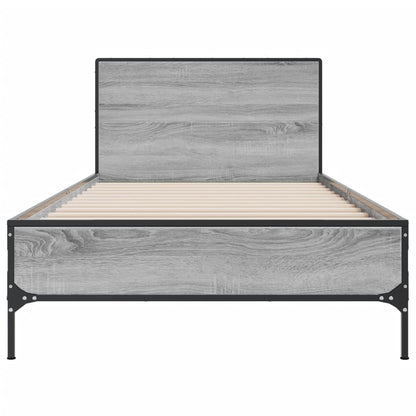 Estrutura de cama derivados de madeira e metal cinzento sonoma