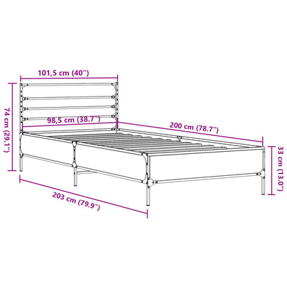 Estrutura cama 100x200 cm derivados madeira/metal cinza sonoma