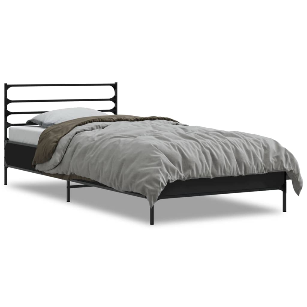 Estrutura de cama 75x190 cm derivados de madeira e metal preto