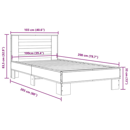 Estrutura cama 100x200 cm derivados madeira/metal cinza sonoma